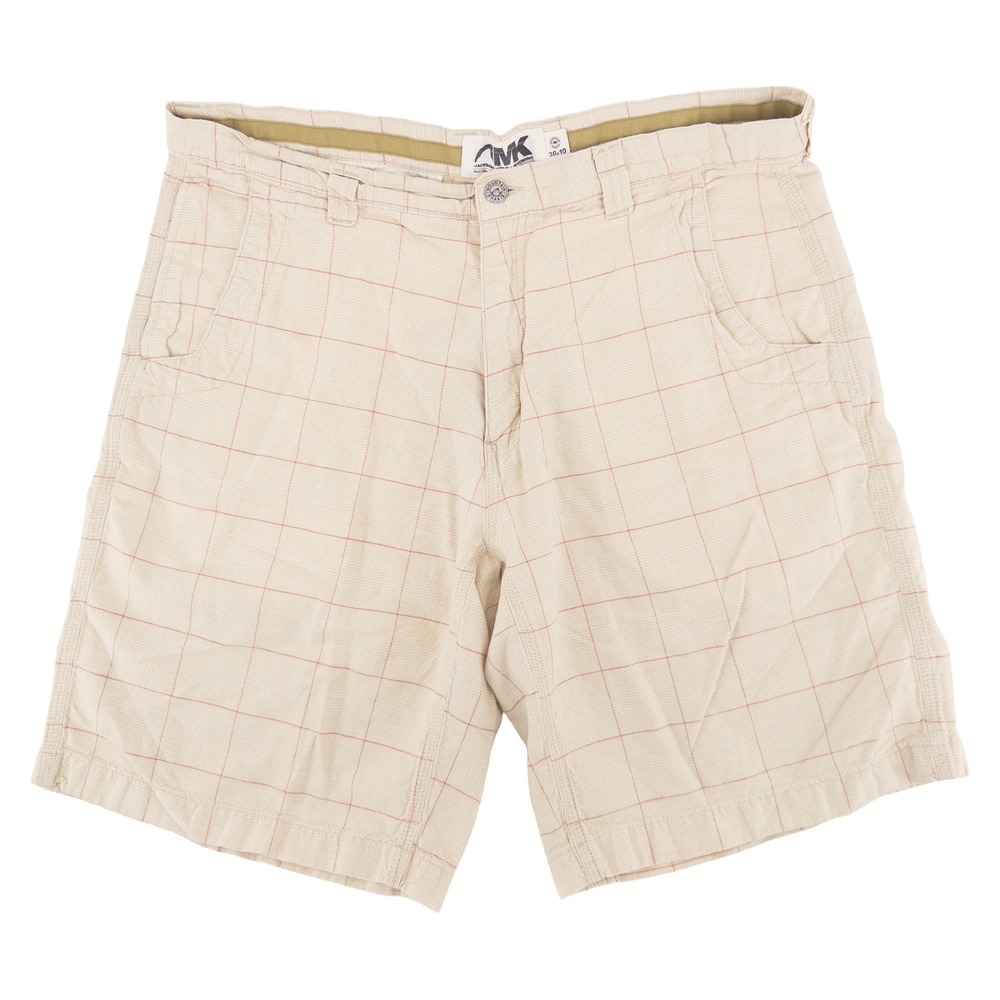 Mountain Khakis Mens 38 Linen Cotton Blend Shorts Beige Red Windowpane Gorpcore
